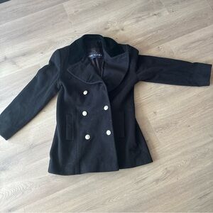 Anne Klein Women's Black Pea Coat with White Buttons